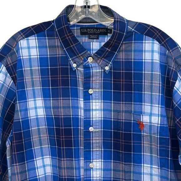 U.S. Polo Assn Button Down Shirt Men's XL Blue Plaid Classic Short Sleeve - Picture 3 of 13